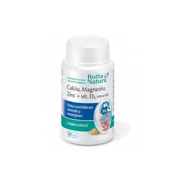 Ca-Mg-Zn+Vit. D2 naturala 30 cps, Rotta Natura