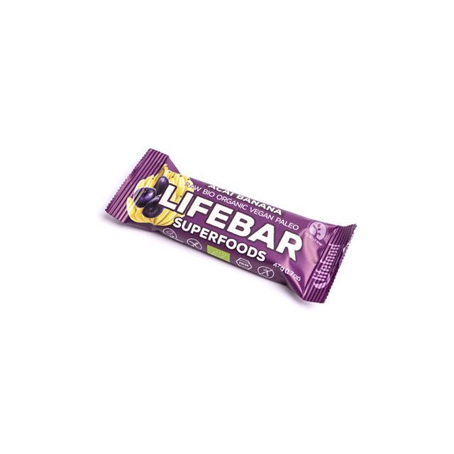 Lifebar Plus baton cu acai si banane raw bio 47g, Lifefood