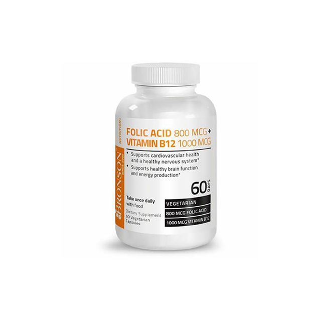 Acid Folic 800mcg + Vitamina B12 1000mcg 60cps, Bronson