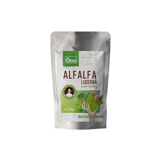 Alfalfa (lucerna) pulbere verde raw 125g, Obio