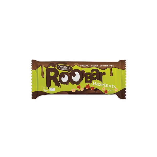 Baton cu alune de padure invelit in ciocolata bio 30g, Roobar
