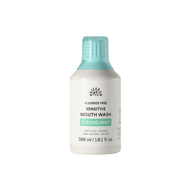 Apa de Gura bio Strong Mint cu extract salcie pentru dinti sensibili (fara SLS) Urtekram 330ml, Urtekram