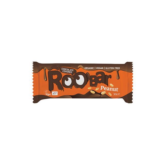 Baton cu arahide invelit in ciocolata bio 30g, Roobar