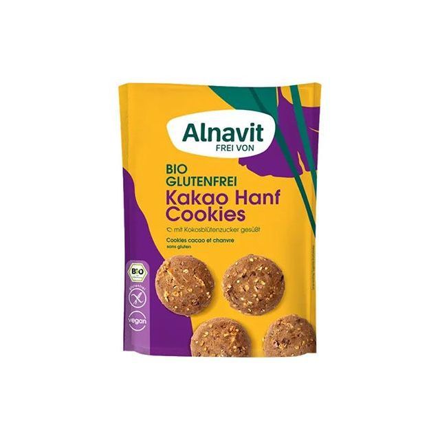 Biscuiti cu seminte de canepa si cacao fara gluten, bio 125g, Alnavit