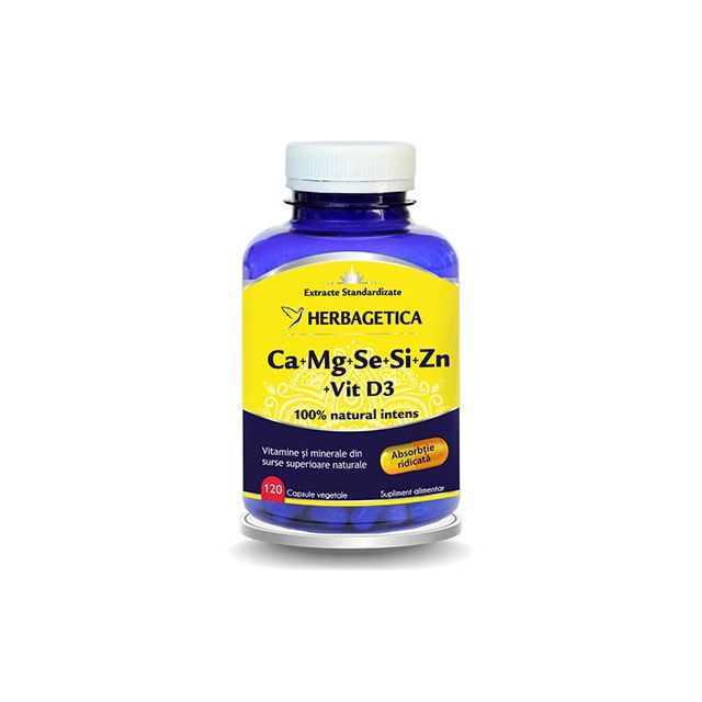 Ca+Mg+Se+Si+Zn cu Vit D3 Complex Forte 120 cps, Herbagetica