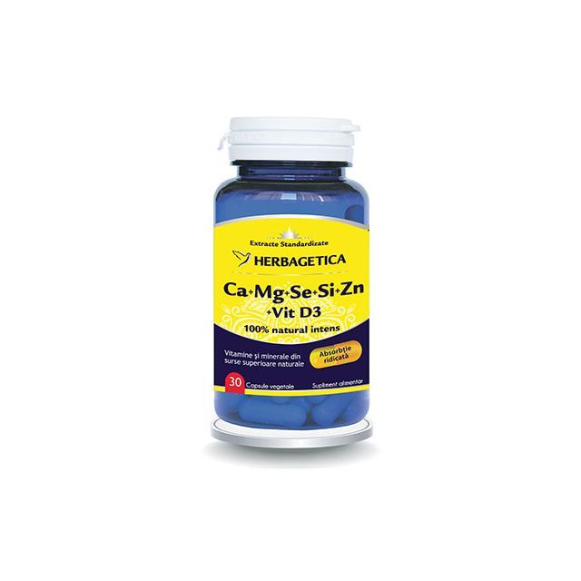 Ca+Mg+Se+Si+Zn cu Vit D3 Complex Forte 30 cps, Herbagetica