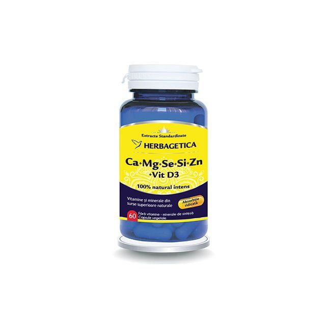 Ca+Mg+Se+Si+Zn cu Vit D3 Complex Forte 60 cps, Herbagetica