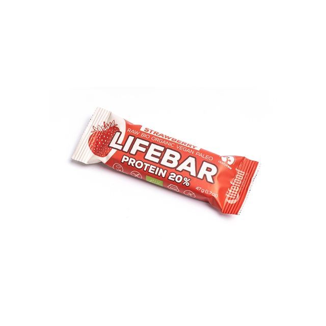 Lifebar baton proteic cu capsuni raw bio 47g, Lifefood