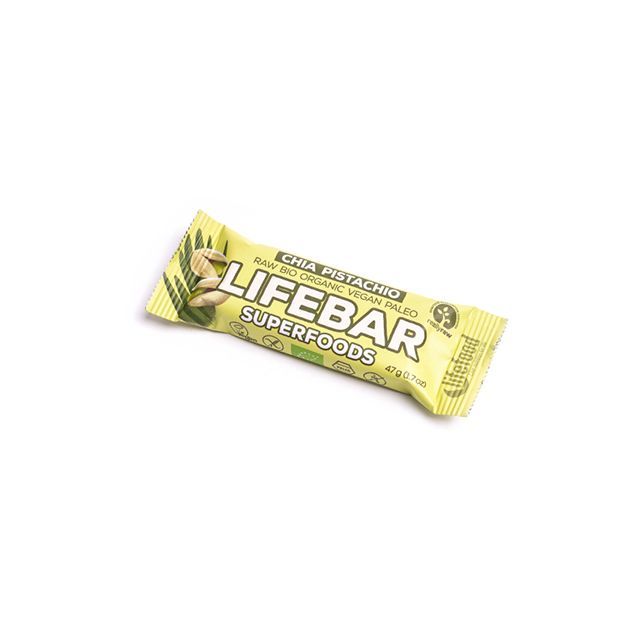 Lifebar Plus baton cu chia, orz verde si fistic raw bio 47g, Lifefood