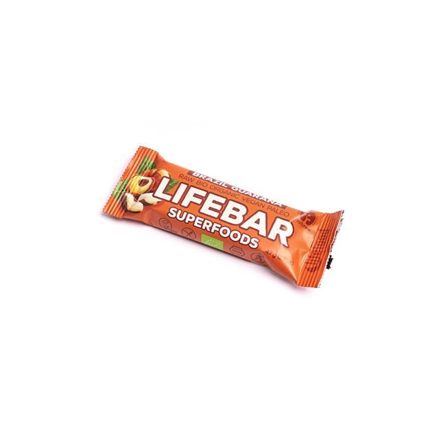 Lifebar Plus baton cu nuci braziliene si guarana raw bio 47g, Lifefood