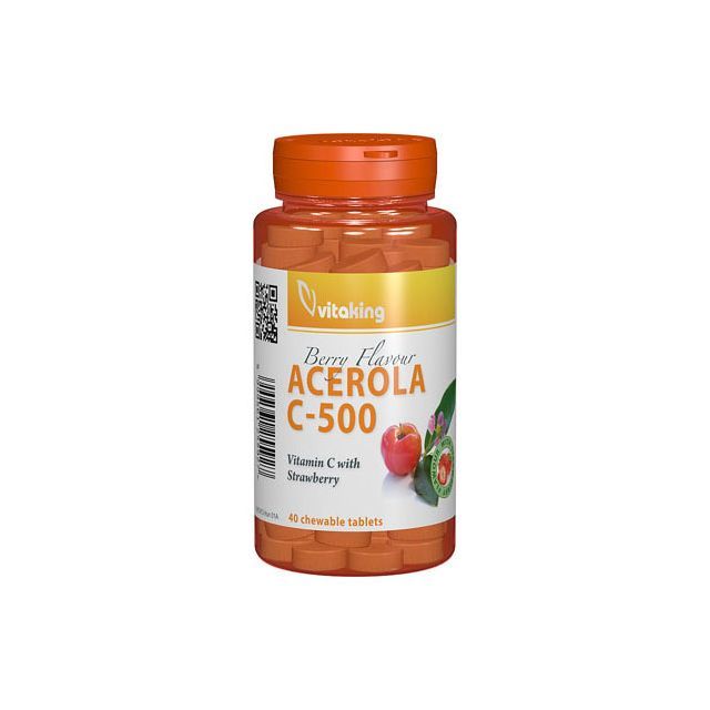 Vitamina C 500mg cu acerola gust de capsuni 40 cpr, Vitaking