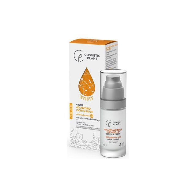 Crema antirid contur ochi si buze cu acid hialuronic 4D & ulei din samburi de struguri 30ml, Cosmetic Plant