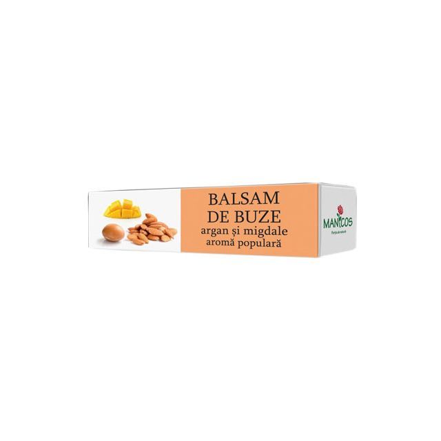 Balsam de buze cu ulei argan, ulei de migdale dulci si aroma populara 4,8g, Manicos