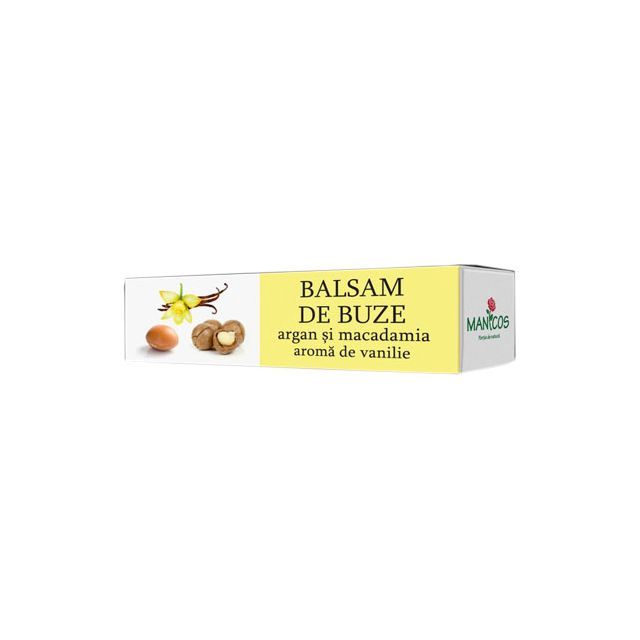 Balsam de buze cu ulei de argan, ulei macadamia si aroma de vanilie 4,8g, Manicos