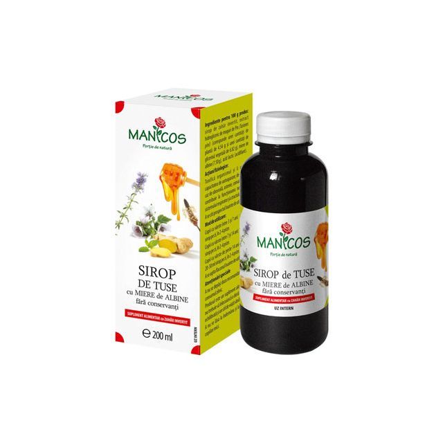 Sirop de tuse cu miere de albine si ghimbir 200ml, Manicos