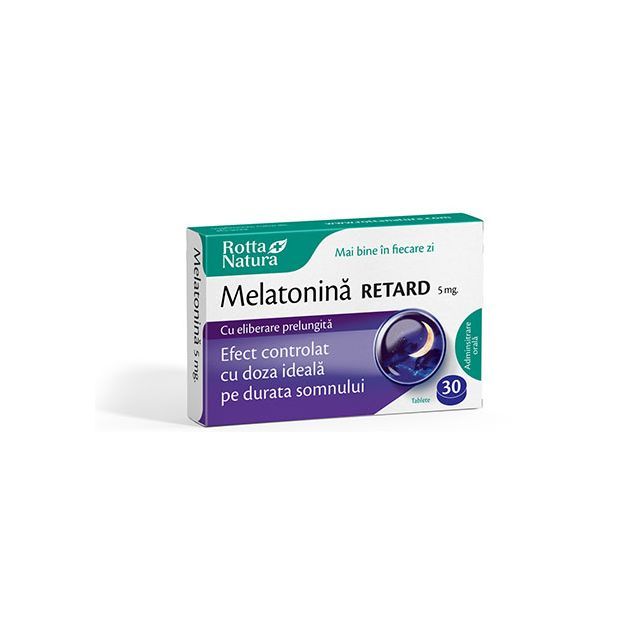 Melatonina Retard 5mg cu efect prelungit pe toata durata somnului 30 tbl, Rotta Natura