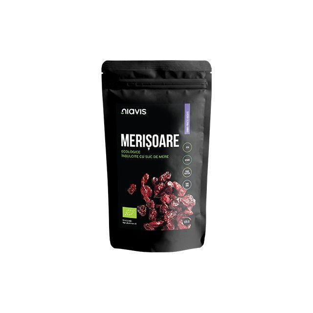 Merisoare Ecologice/Bio Indulcite cu Suc de Mere 125g, Niavis