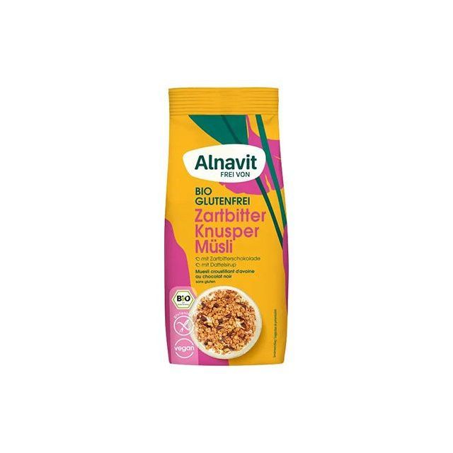 Musli crocant cu ciocolata neagra fara gluten, bio 300g, Alnavit