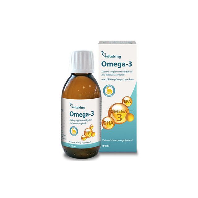Omega 3 - ulei de peste cu gust de lamaie cu tocoferoli naturali 2500mg 150ml, Vitaking
