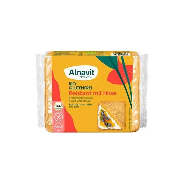 Paine cu orez si mei fara gluten, bio 375g, Alnavit