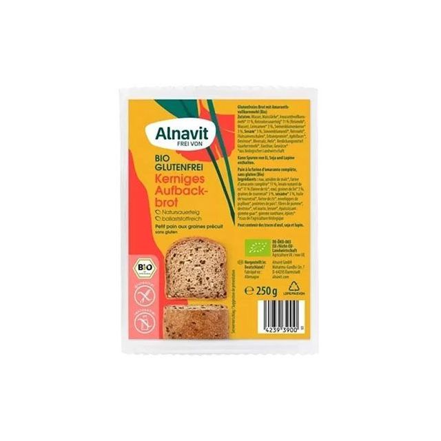 Paine cu multicereale fara gluten, precoapta, bio 250g, Alnavit