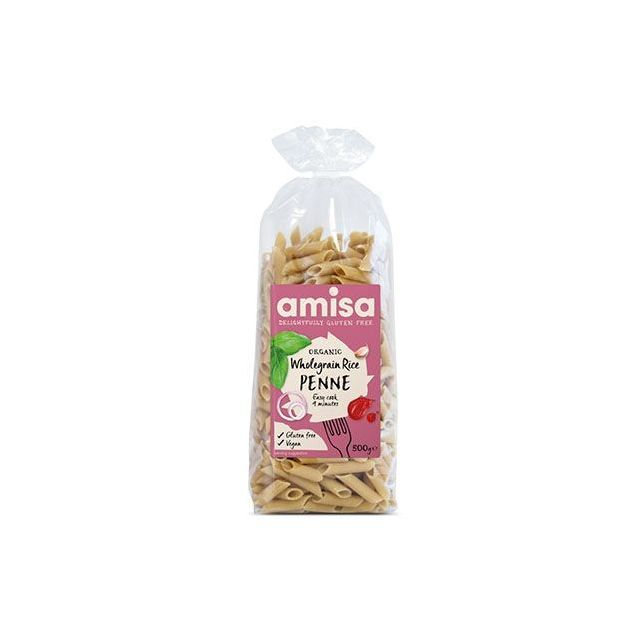 Penne din orez integral fara gluten bio 500g, Amisa