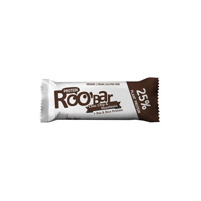 Baton proteic cu alune de padure invelit in ciocolata bio 40g, Roobar
