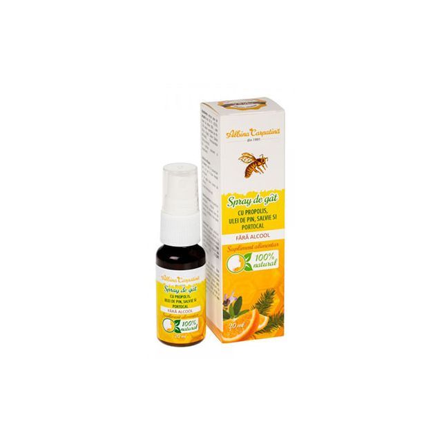 Spray de gat cu propolis, ulei de pin, salvie si portocala 20ml, Albina Carpatina