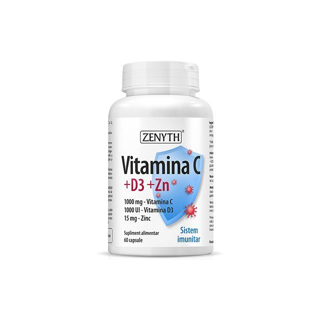 Vitamina C + D3 + Zn 60cps, Zenyth