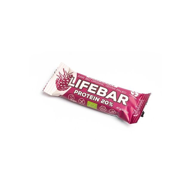 Lifebar baton proteic cu zmeura raw bio 47g, Lifefood