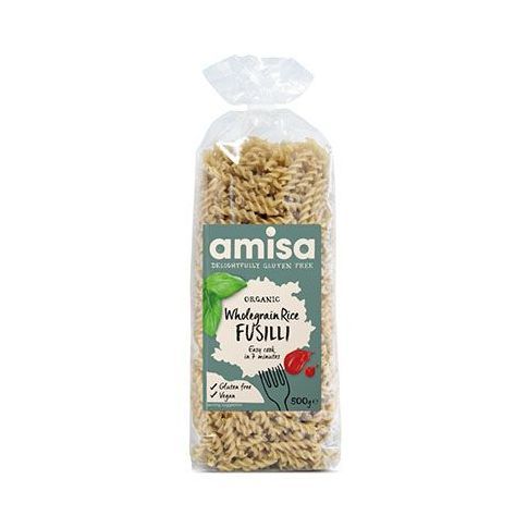 Fusilli din orez integral fara gluten bio 500g, Amisa