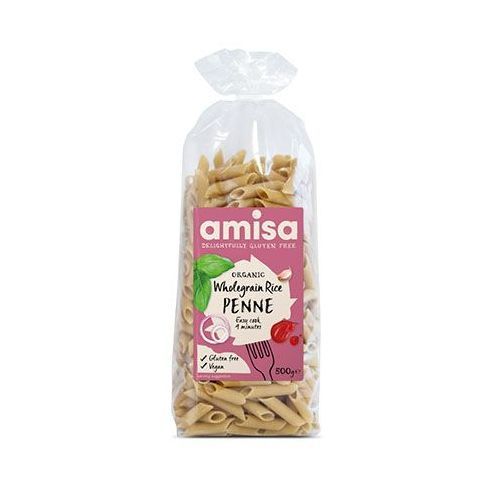 Penne din orez integral fara gluten bio 500g, Amisa